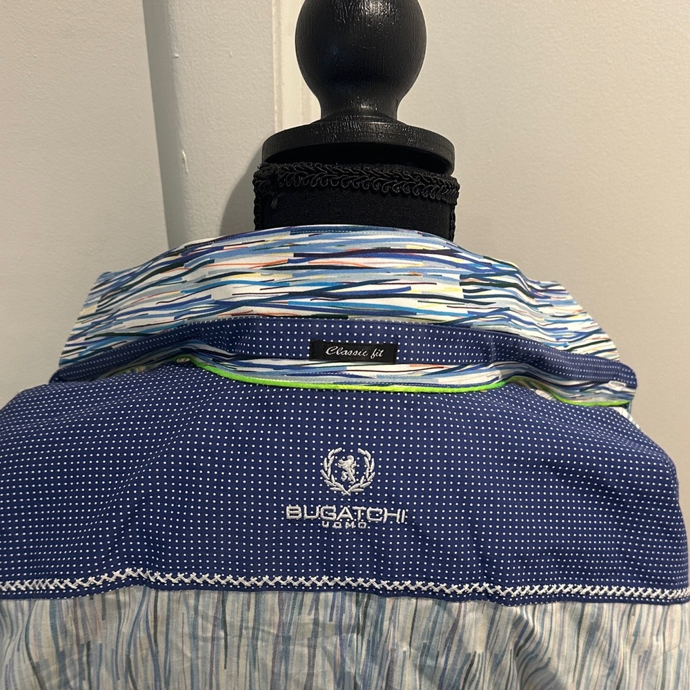 Bugatchi Blue and White Striped Shirt